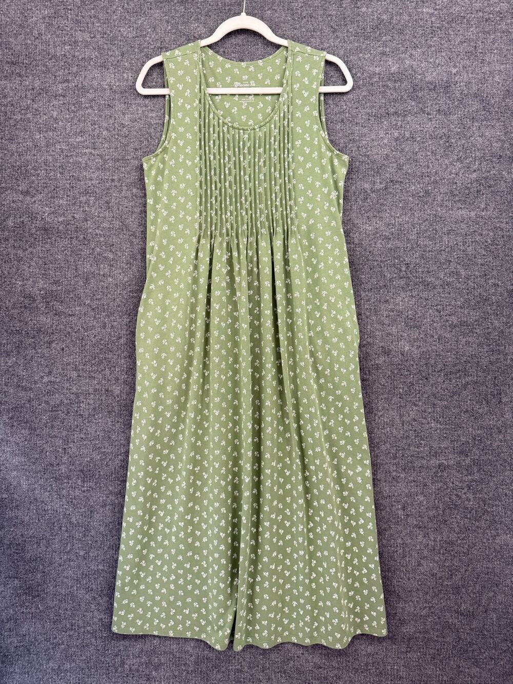 Vermont Country Store Dress Ditsy Floral Maxi Dress Size S Green Pintuck Cotton